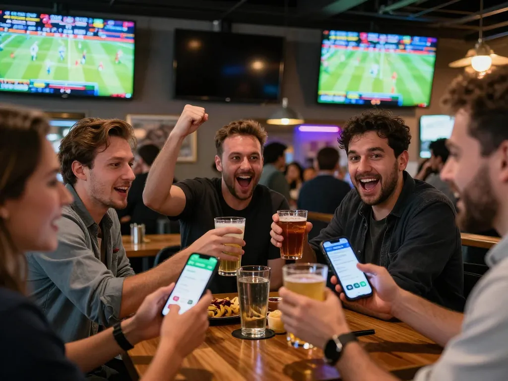 Engaged patrons actively placing bets on kèo nhà cái in a lively sports betting atmosphere.
