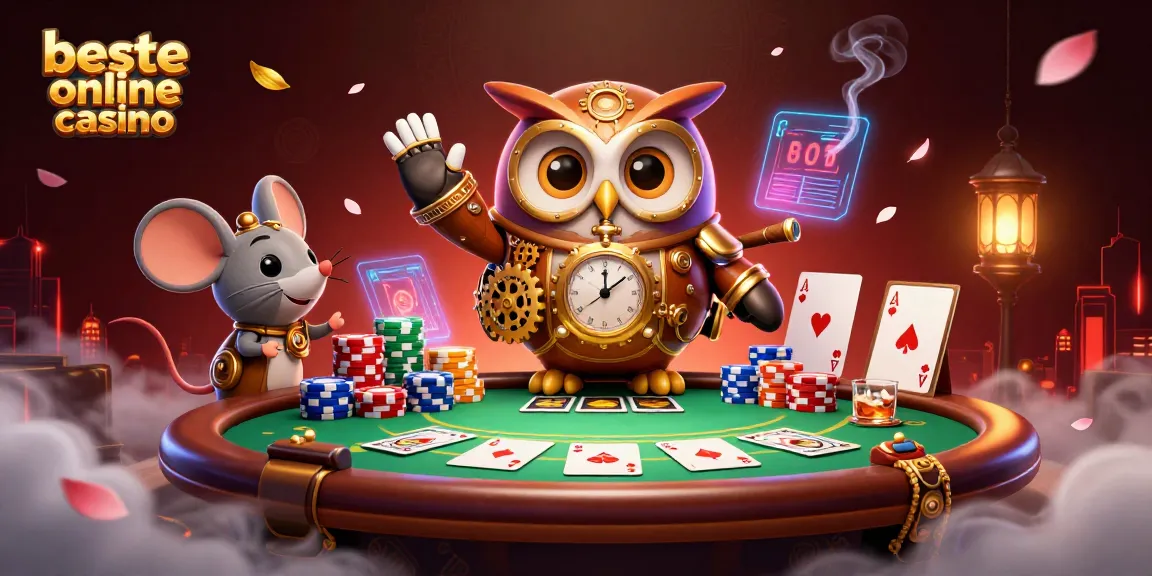 Engage with the beste online casino scene featuring steampunk owl and poker elements for thrilling gameplay.