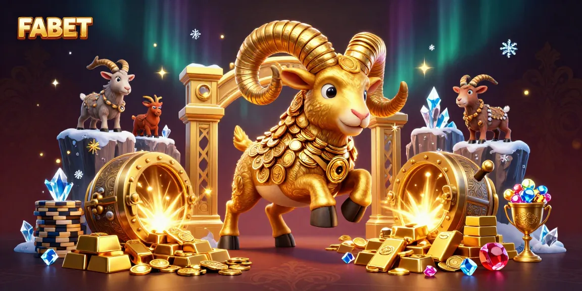 Engage with FABET's vibrant casino scene featuring a golden ram charging through treasure and excitement.