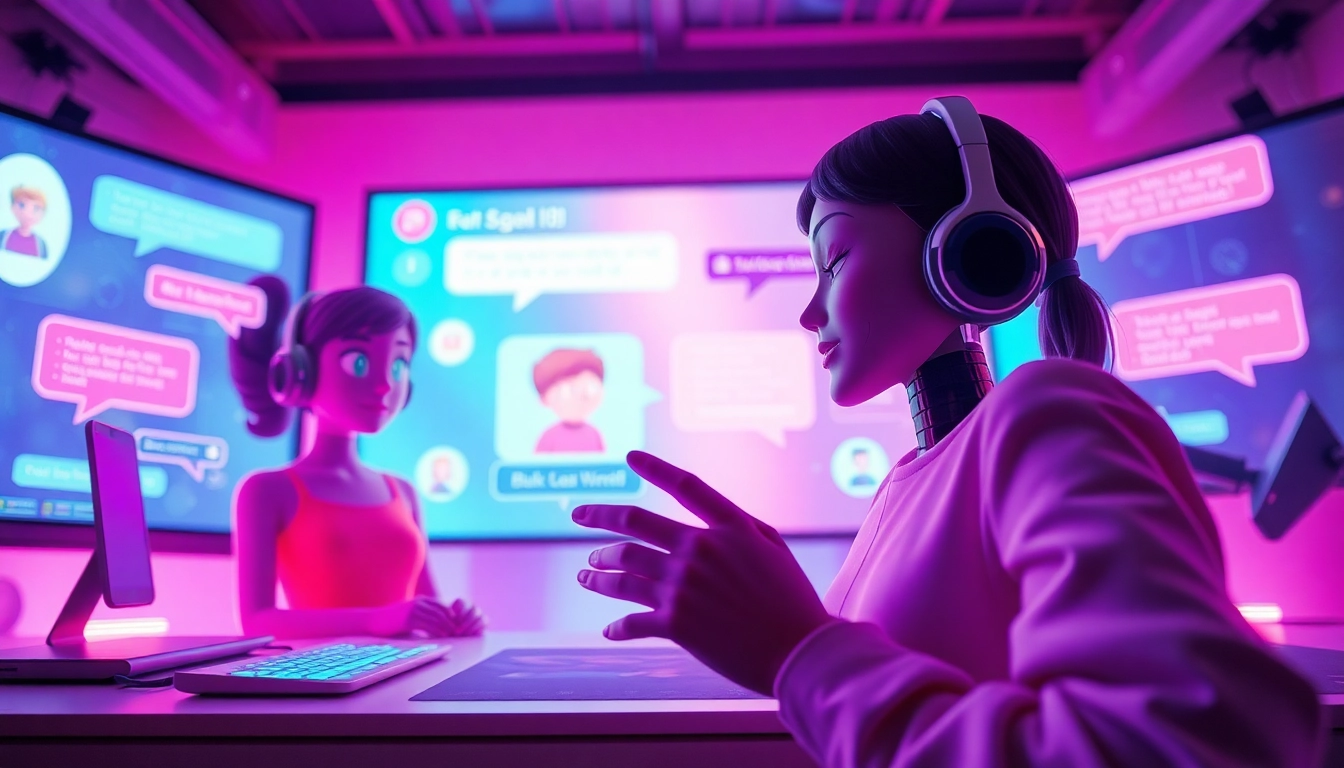 Interactive chat interface showcasing free ai sex chat with playful avatars and colorful design elements.