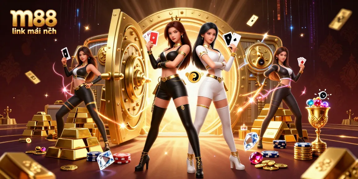Thắng lớn với m88 link mới nhất trong cảnh casino sôi động này với hai phụ nữ châu Á cầm bài.