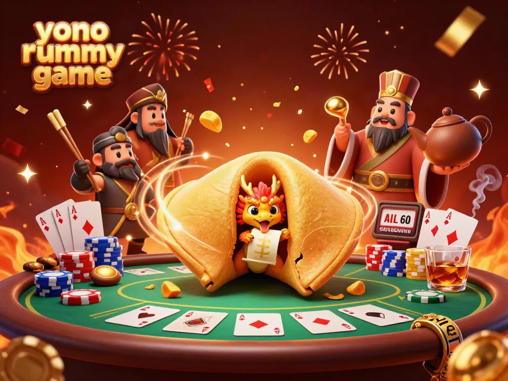 Gambarkan permainan kartu Yono Rummy dengan detail menarik di ilustrasi 3D yang kaya warna.