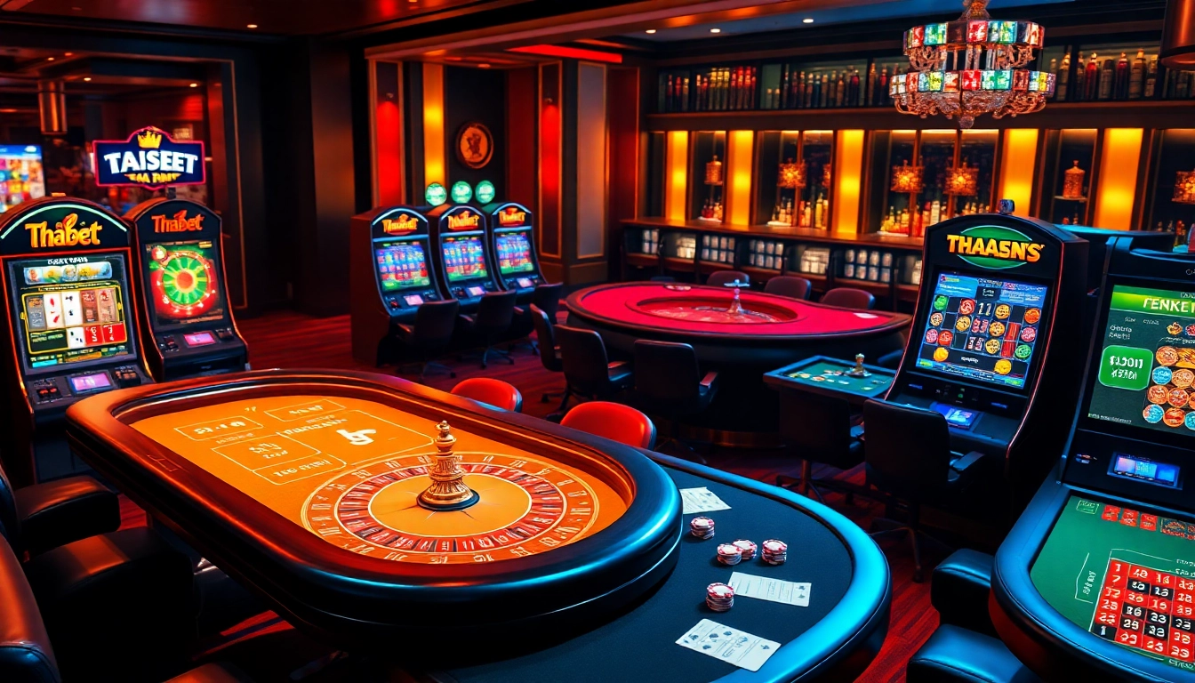 Thrilling online casino experience at Thabet com with diverse games and vibrant atmosphere.