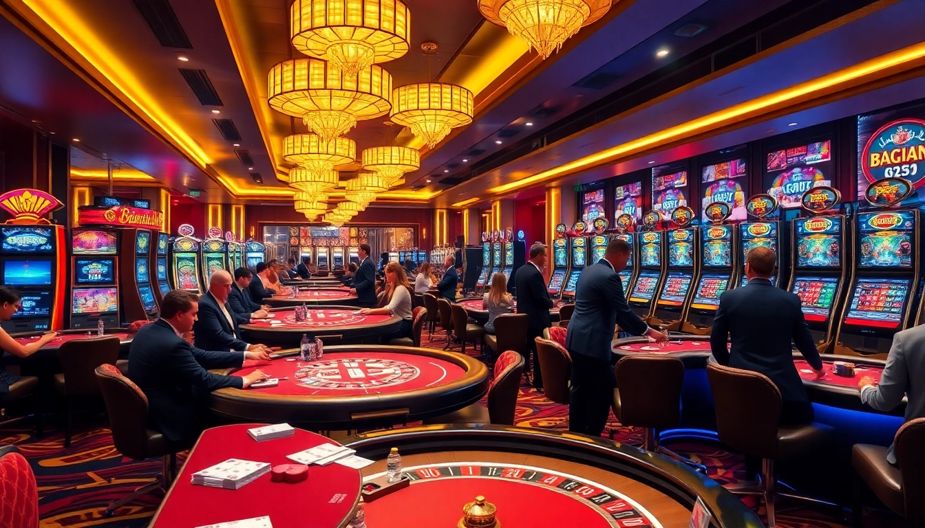 Experience thrilling high-stakes action at BJ66, featuring vibrant gaming tables and slot machines.