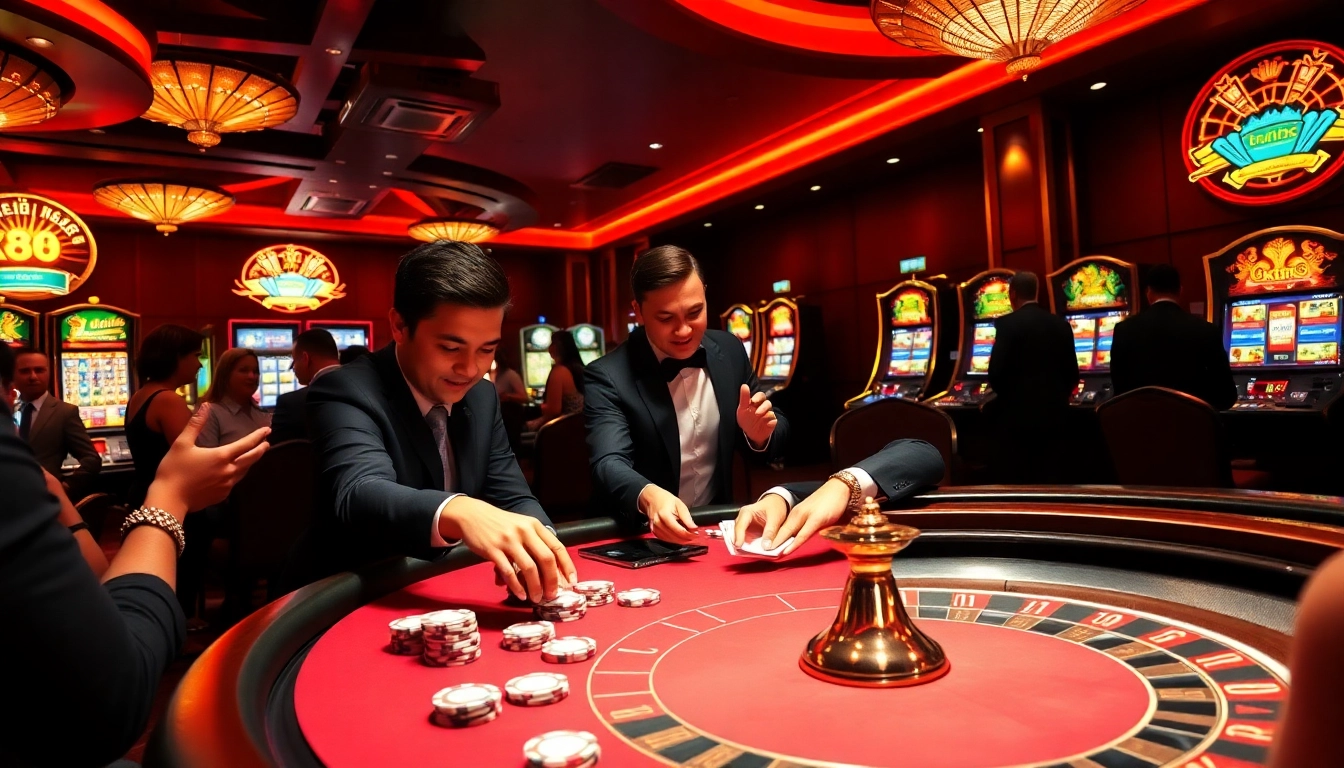 Experience thrilling gaming action at xx88 with vibrant casino tables and joyful players.