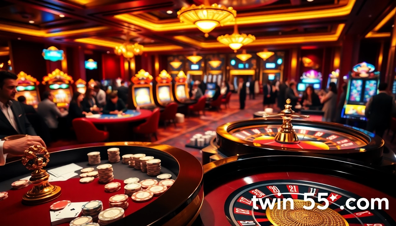 Experience the thrill of high-stakes gambling at win55 com with vibrant casino tables and excited players.
