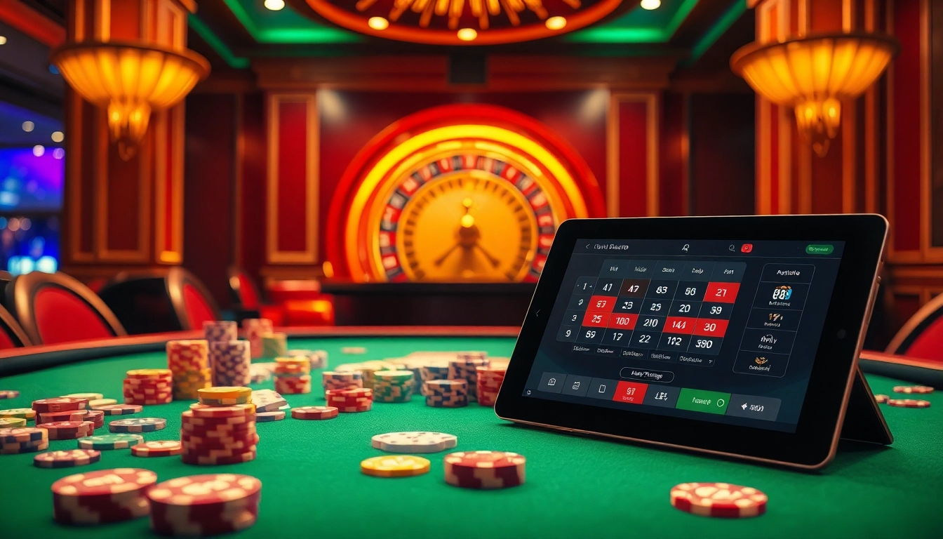 Experience the thrill of gaming with NHÀ CÁI MM88 at a luxurious casino table filled with vibrant chips and cards.