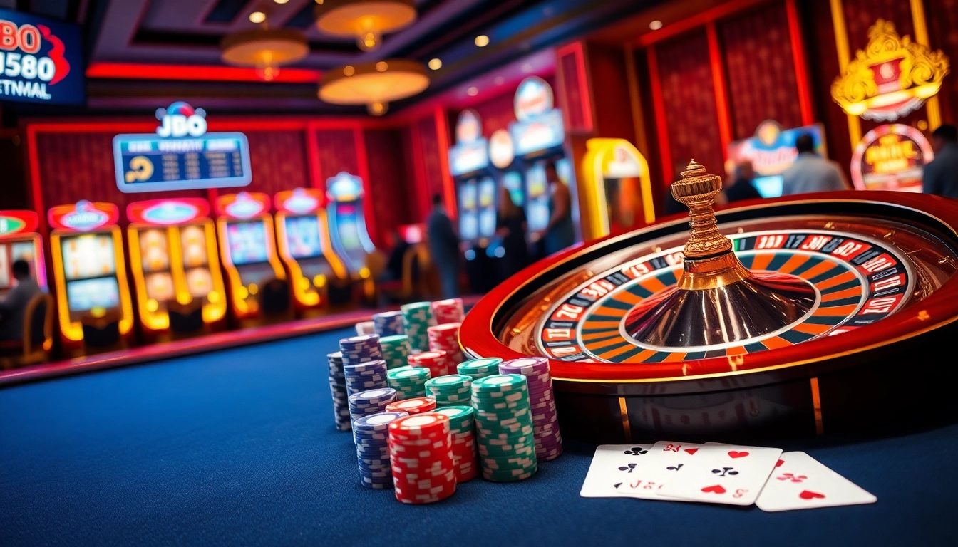 Engaging gamblers with lively JBO Vietnam casino gaming action at a vibrant roulette table.