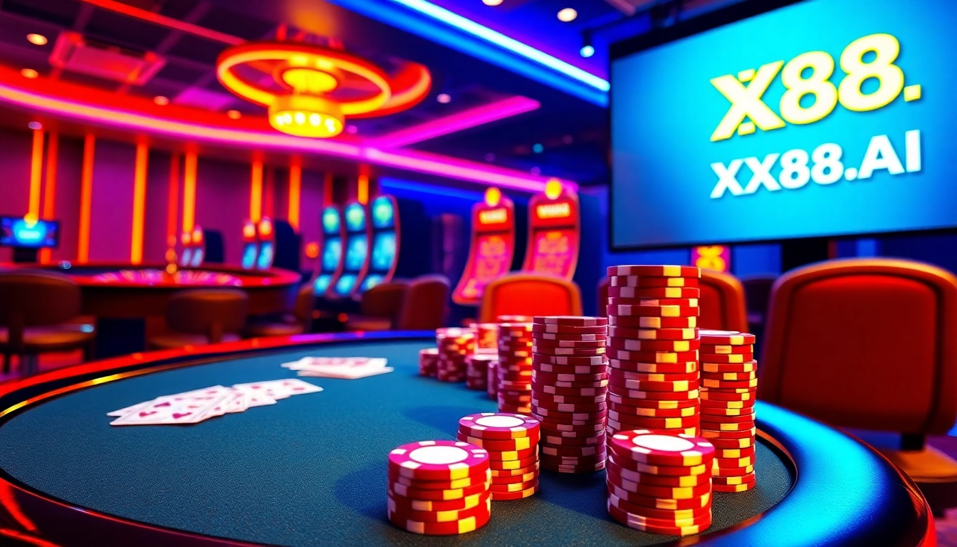 Players enjoying gaming excitement at XX88.AI casino with vibrant atmosphere and technology.
