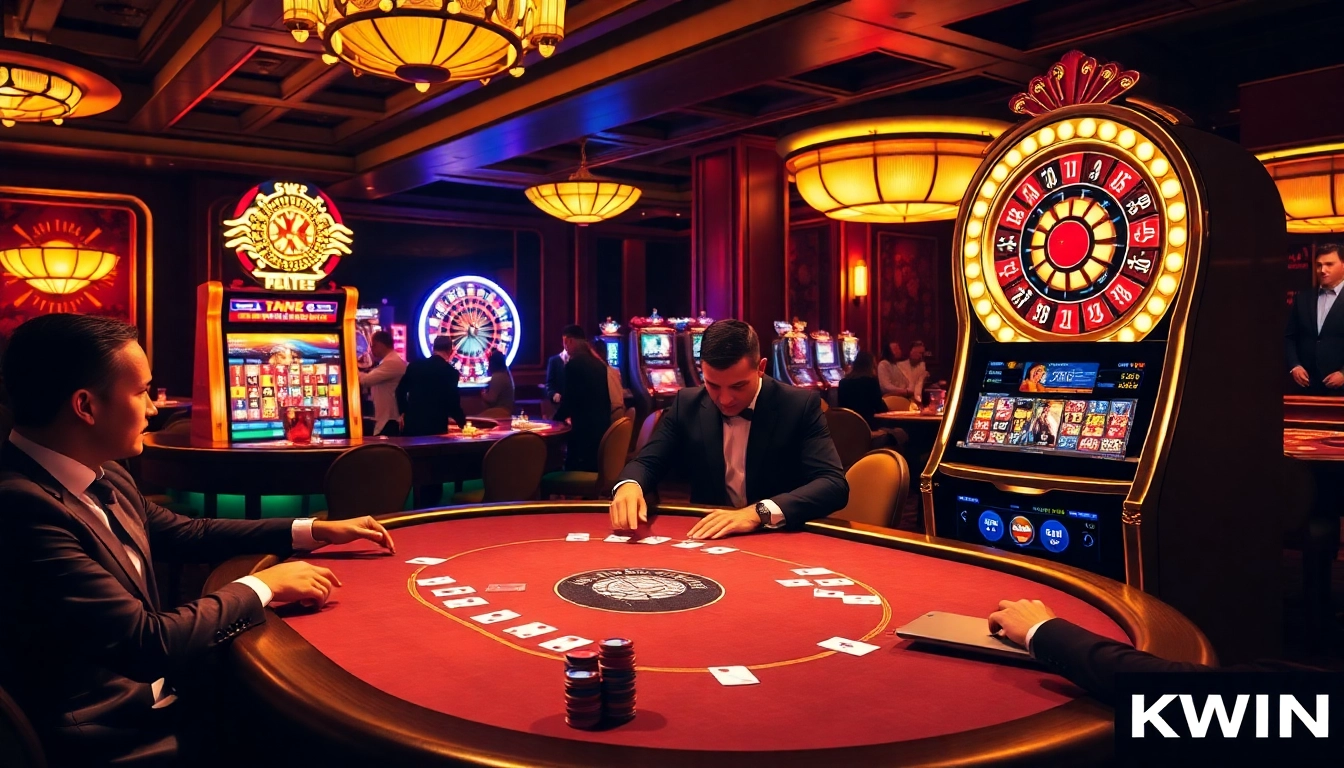 Experience high-stakes gaming at KKWIN with vibrant poker tables and slot machines.