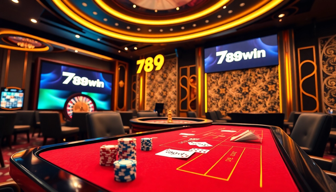 Experience the thrill of 789win with vibrant casino elements like poker chips and cards.