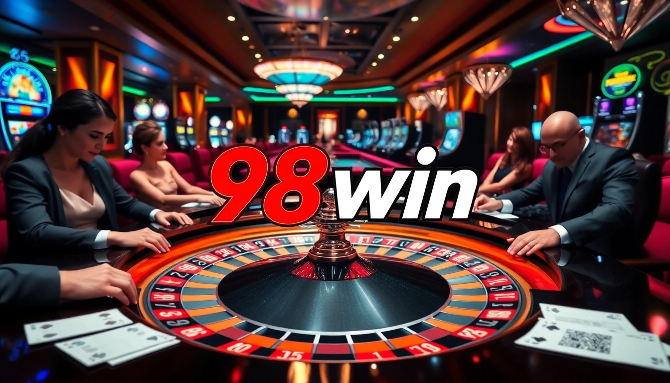 Excited players engaging in high-stakes betting at the 98win casino table.