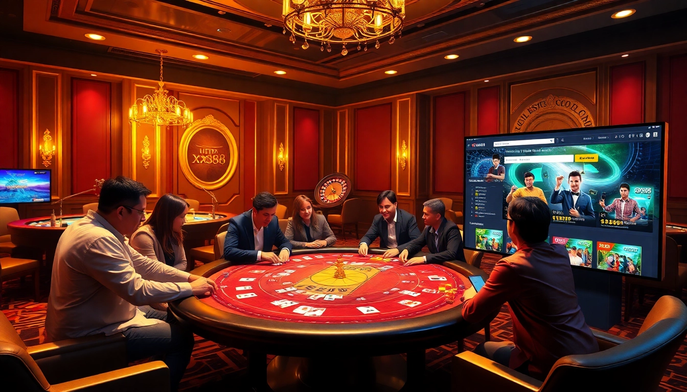 Experience thrilling poker action on https://xx88.ai/ with players competing for stacks of chips in a vibrant casino setting.