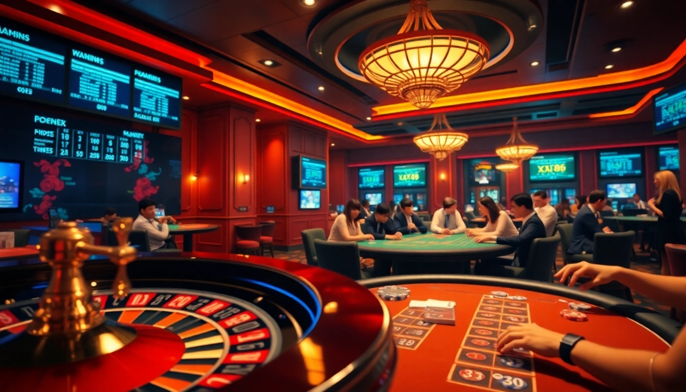 Exciting gameplay at XX88 casino, featuring a roulette wheel and active blackjack table.