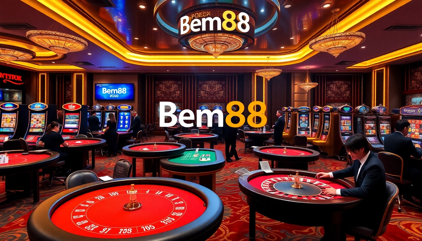 Experience the thrill of gambling with Bem88's upscale casino environment featuring exciting poker and roulette.