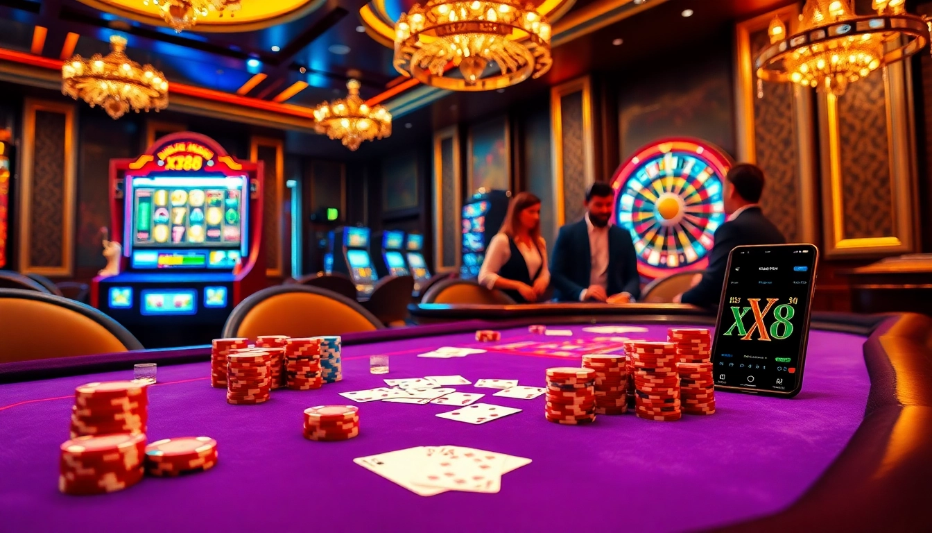Experience thrilling gaming at nhà cái X88 with vibrant poker chips and a roulette wheel.