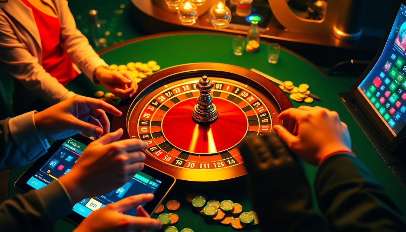 Players eagerly placing bets near a roulette wheel, showcasing keluaran china results with excitement.