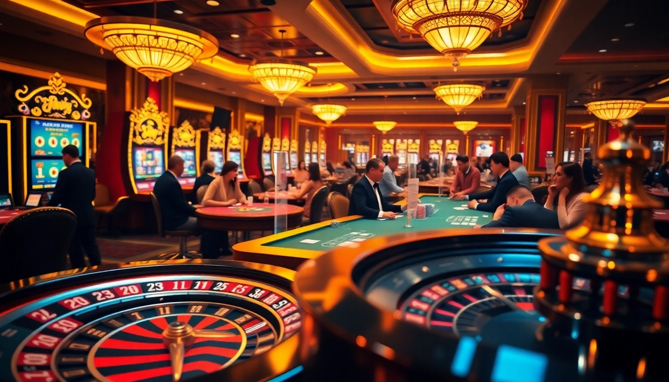 Experience the thrill of phwin at a luxurious casino, featuring vibrant tables and exciting games.