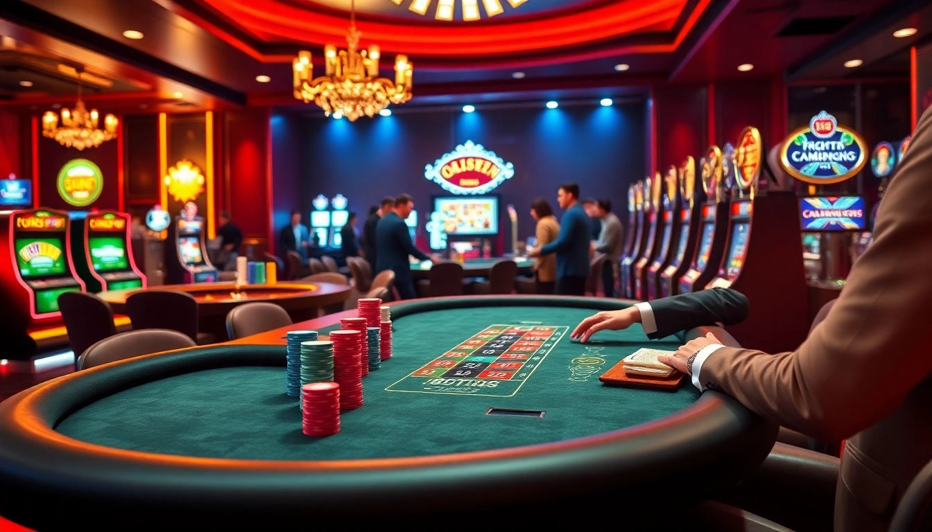 Engaging poker game scene showcasing tylebongda strategies with vibrant casino elements.