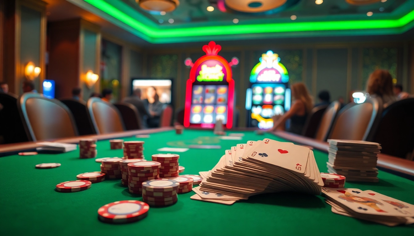 Players enjoying a high-stakes game at situs apiraja88 casino with colorful poker chips and cards.