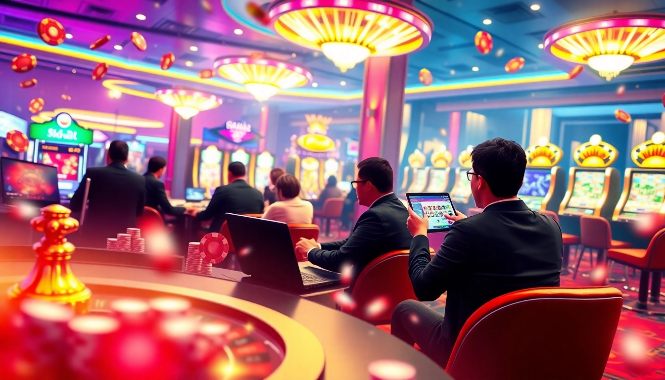 Pahala4D players enjoying a sophisticated online casino experience with vibrant chips and roulette wheels.
