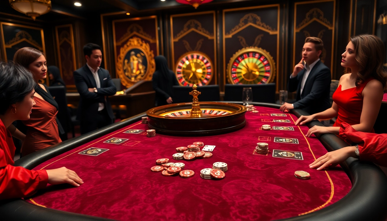 Exciting TK88 casino scene with players at a glamorous poker table featuring chips and cards.