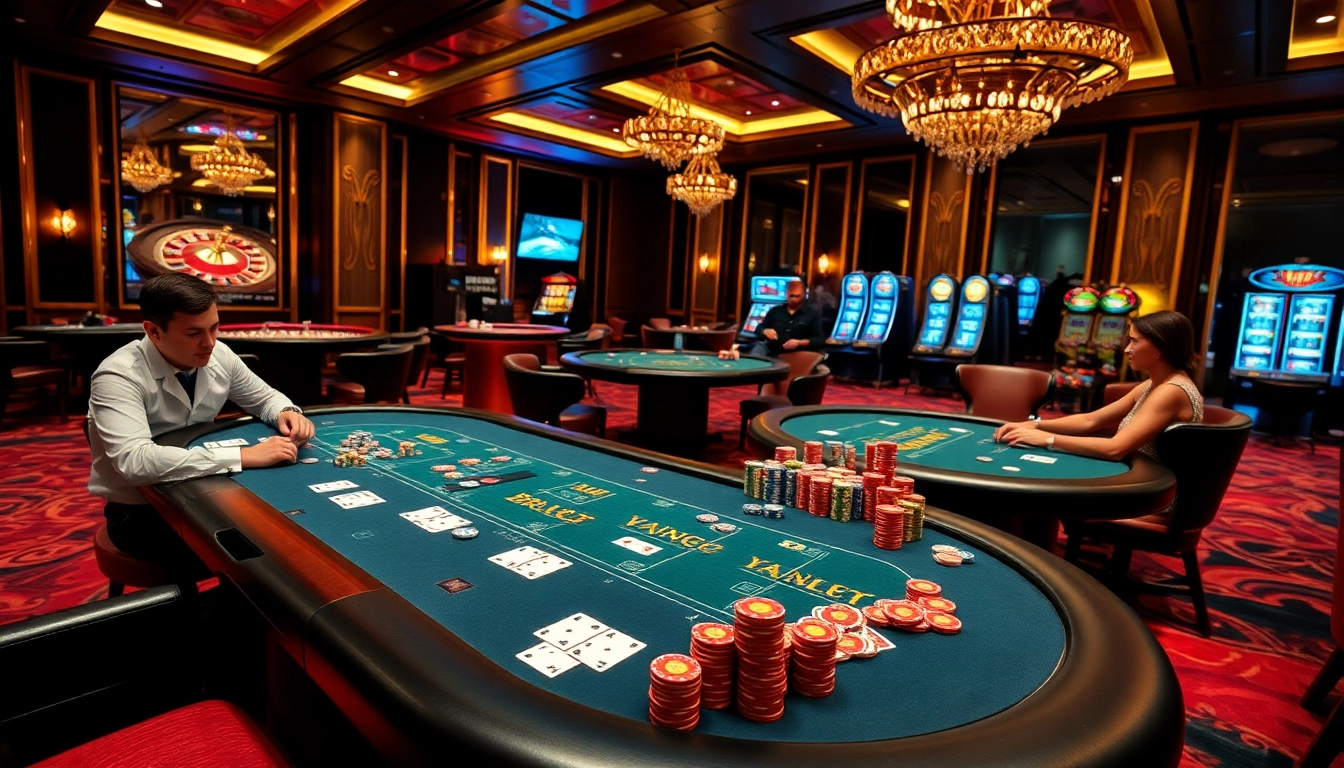 Exciting casino atmosphere at https://789wins1.net/ featuring poker tables and colorful chips.