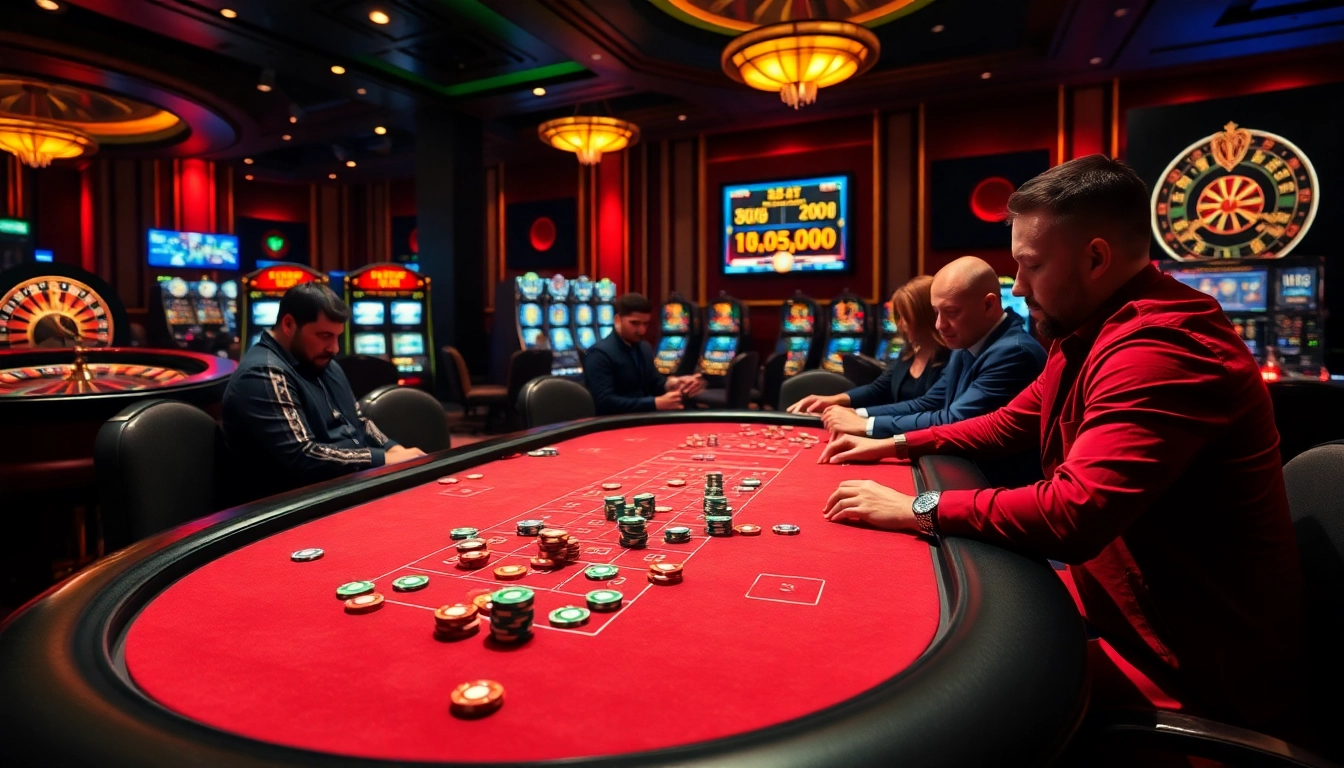Action-packed poker game at Go 8 casino table with vibrant poker chips and roulette wheel.
