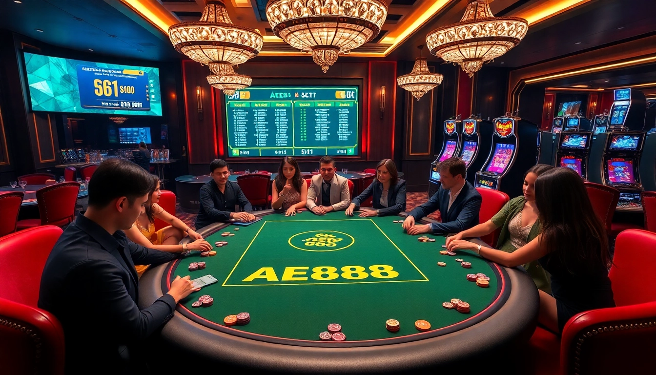 Players delight in a thrilling AE888 poker game at an upscale casino venue.