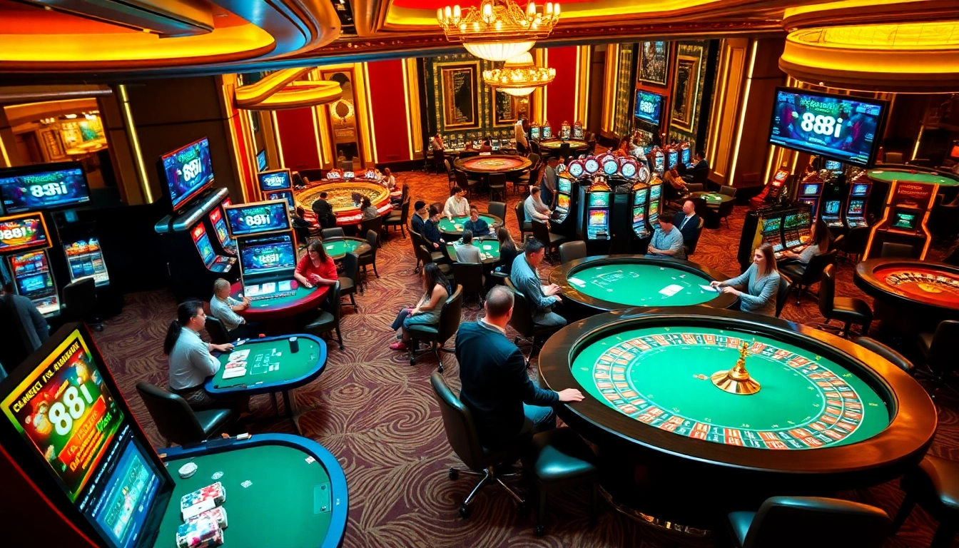 Enthusiastic players engaging in exciting games at the luxurious 88i casino scene.