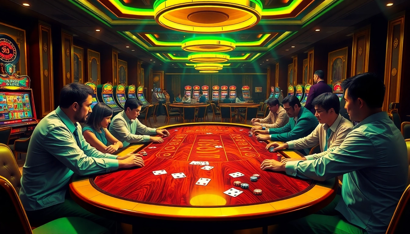 Casino players at an upscale poker table experience thrilling action on https://dn882.pro/ as they strategize their bets.