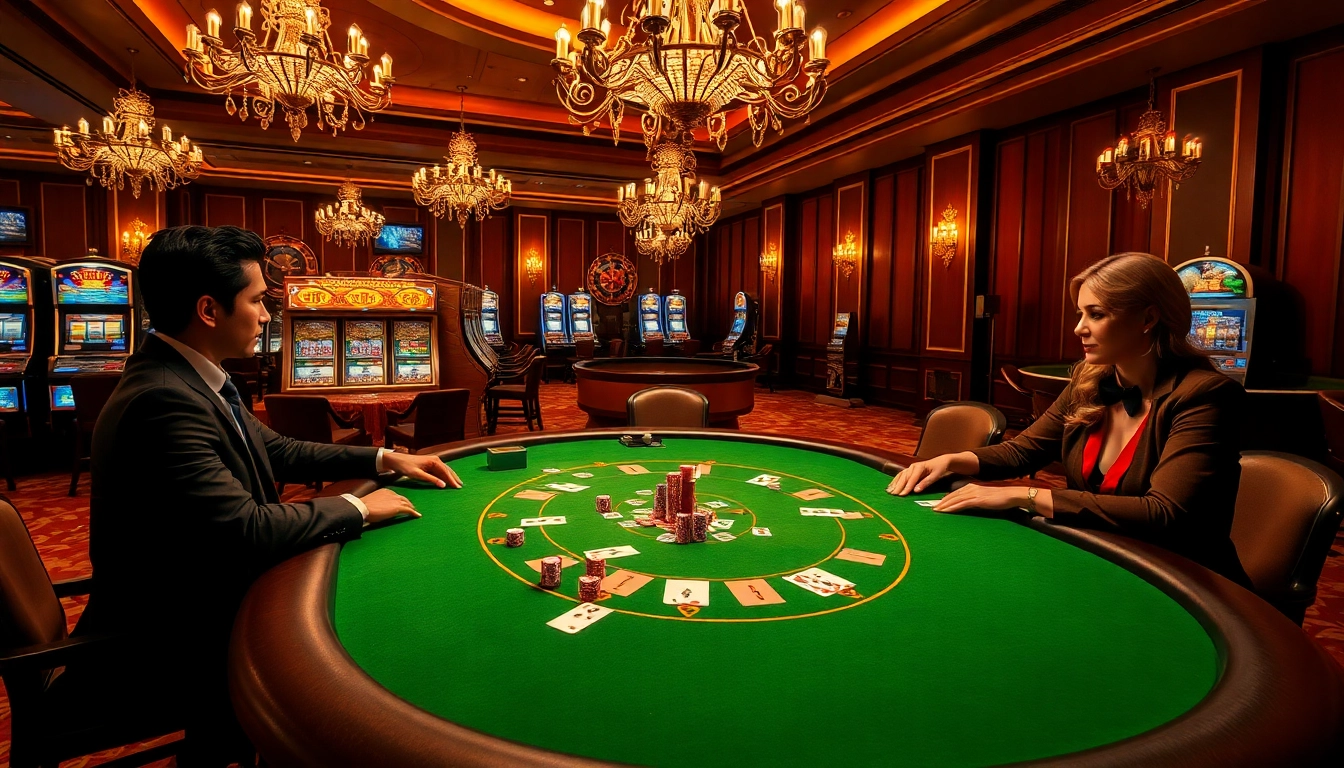 Players enjoying a B52 themed poker game at an upscale casino table.