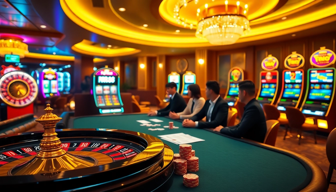 Experience the excitement of Nhà Cái RR88 with vibrant casino visuals featuring roulette, slots, and professional gamblers.