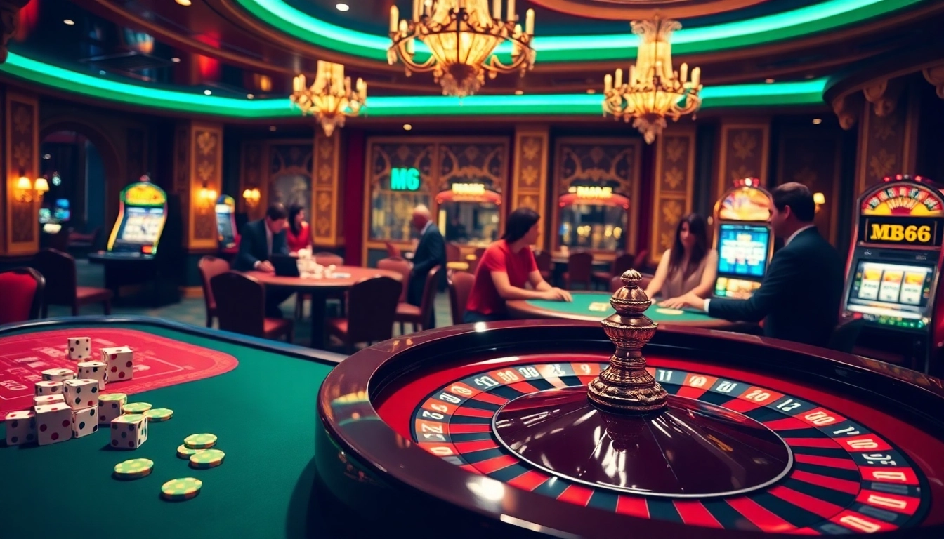 Betting on gaming tables at MB66 casino, filled with excitement and luxury.