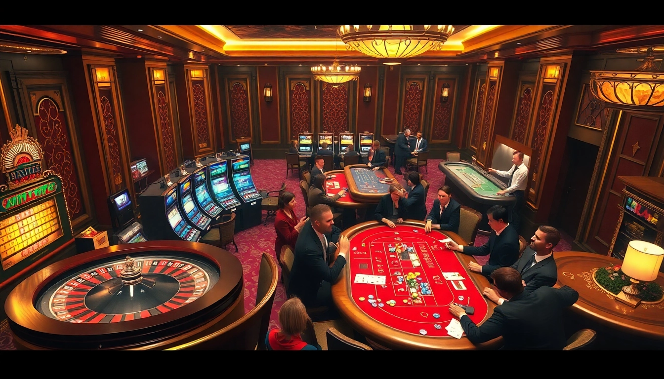 Players enjoy games at BK8 เว็บตรง casino with vibrant tables and luxurious atmosphere.