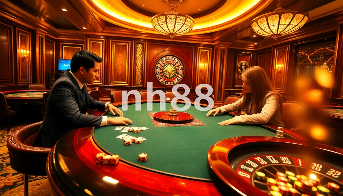 Experience the thrill of high-stakes poker in a luxurious casino setting featuring nh88.