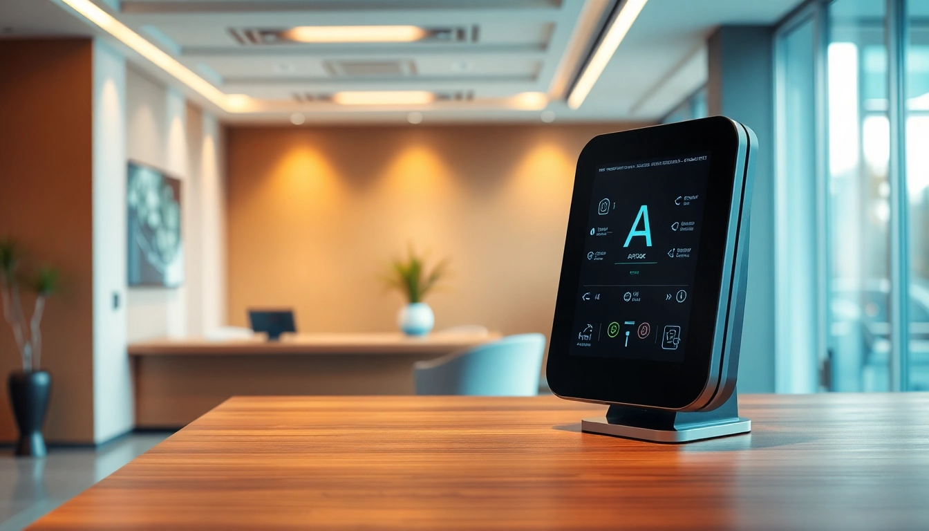 Engaging AI Receptionist interacting in a modern office environment.