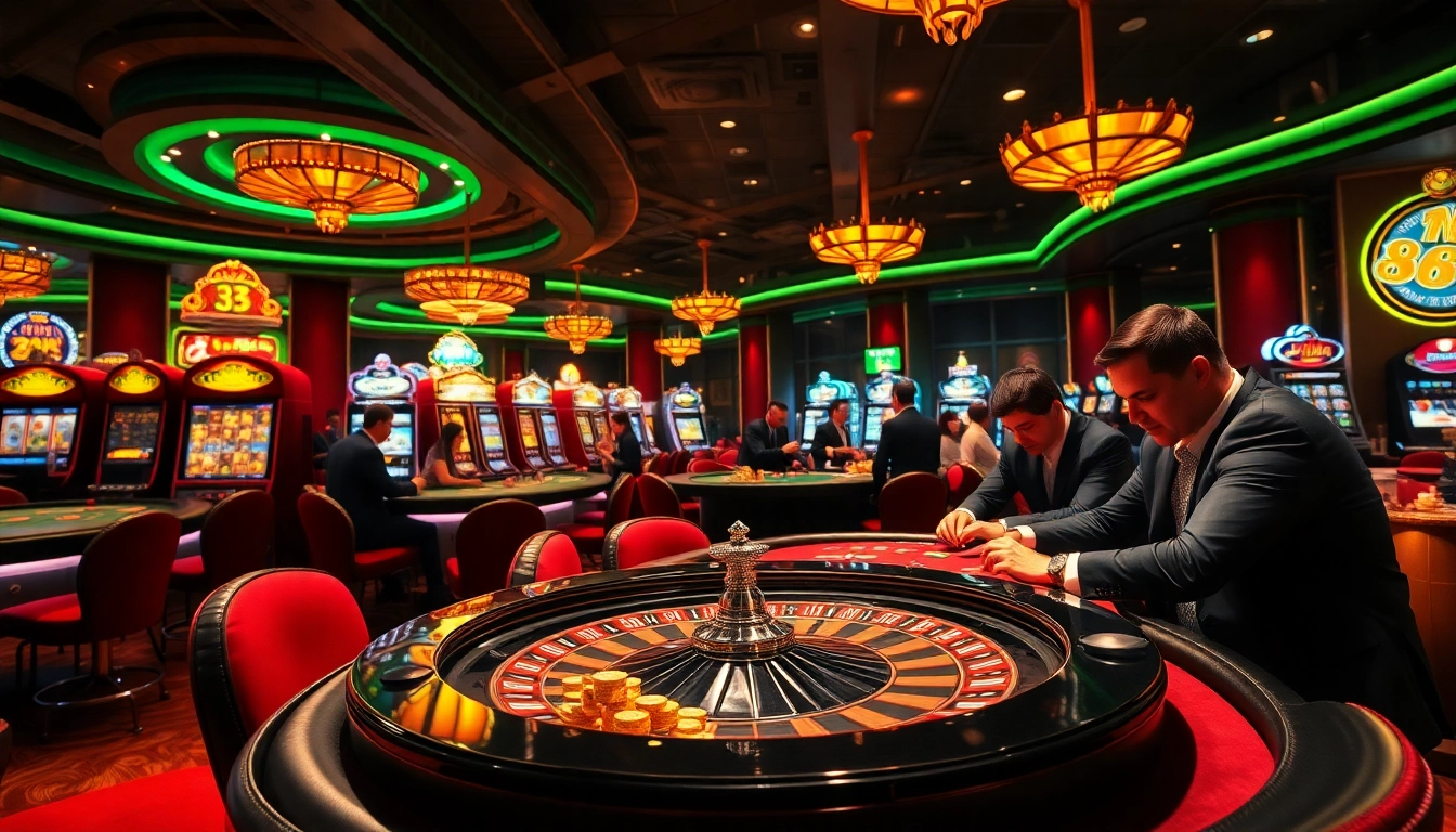 Experience the thrilling ambiance of new888's vibrant casino scene with glamorous tables and players.