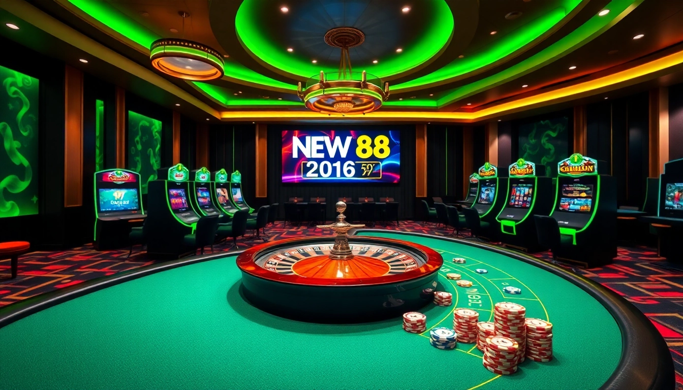 Engaging scene of NEW 88 casino gaming experience with vibrant tables and luxurious ambiance.