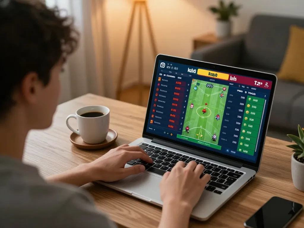 Checking kqbd scores live while analyzing sports betting odds in a cozy home office.