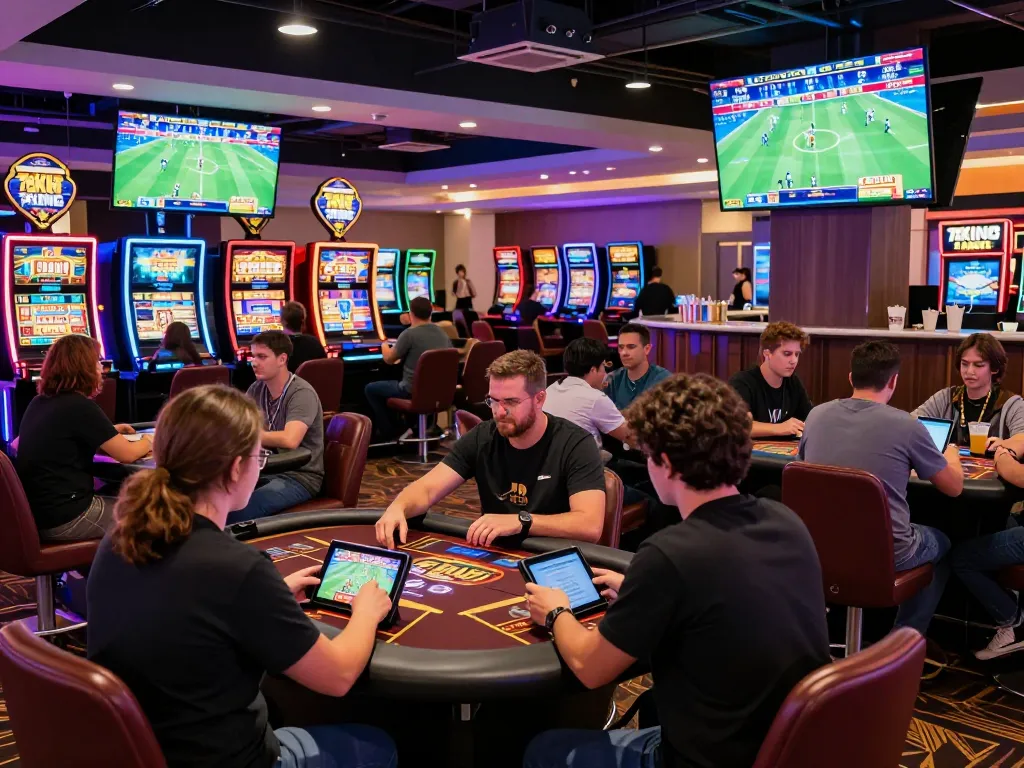 Engaging scene of players enjoying various games at 79king online casino.