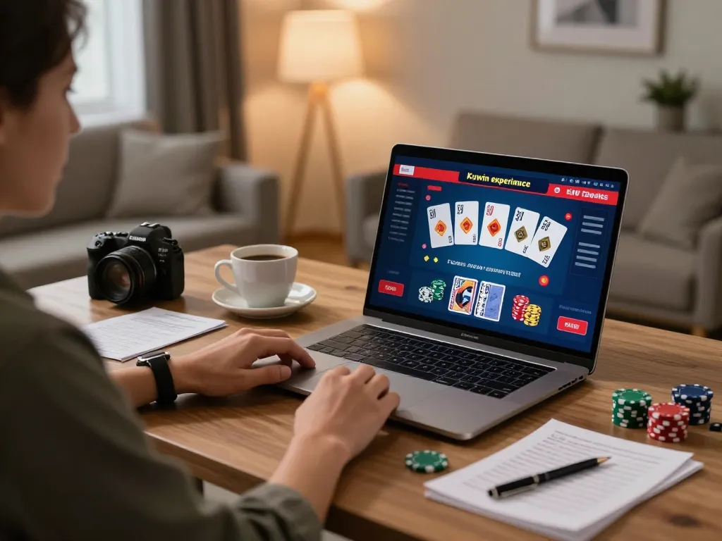 Kuwin user strategizing during an online live dealer game in a cozy home environment
