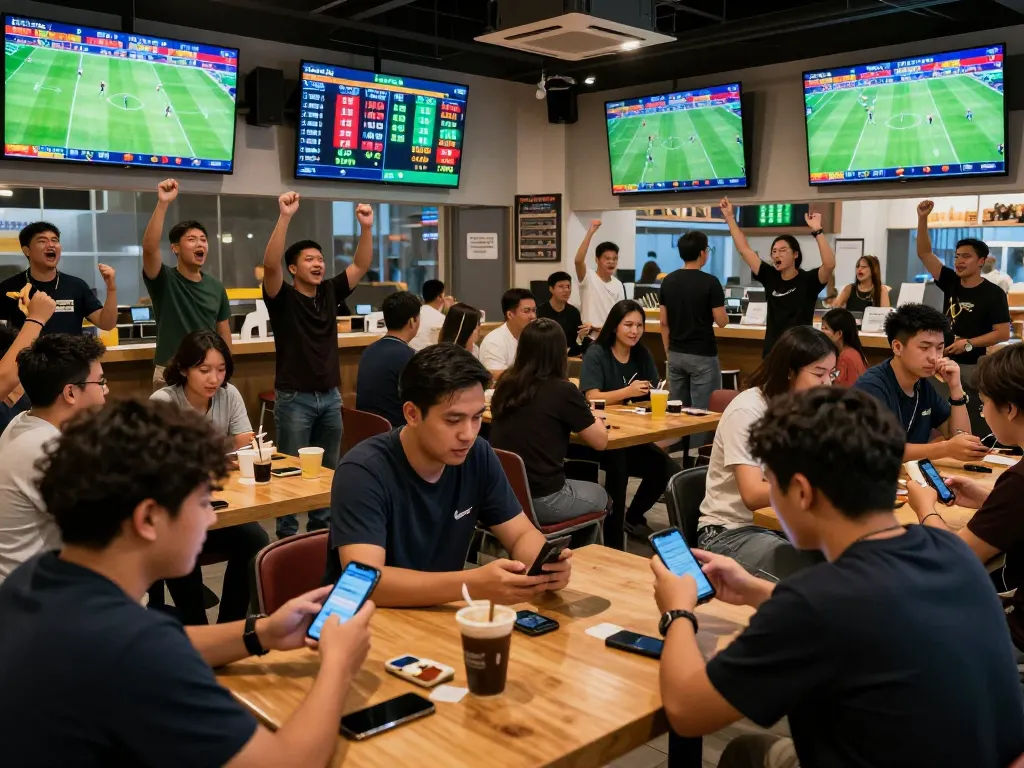 Engaged fans placing bets on kèo bóng đá hôm nay during a live sporting event, showcasing the excitement of sports betting.