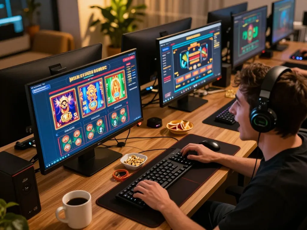 Player enjoying online casino experience with 5679 games on a desktop, highlighting gaming excitement and strategy.