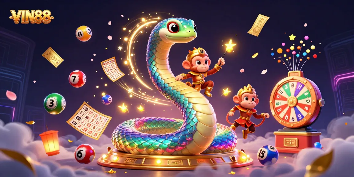 Experience the thrill of VIN88 with vibrant casino elements and captivating characters in a lively 3D scene.
