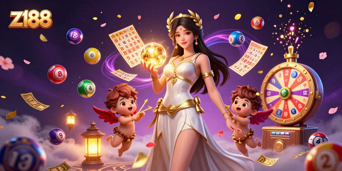 Experience thrilling games at z188, featuring vibrant lottery elements and captivating characters in a dynamic casino-themed scene.