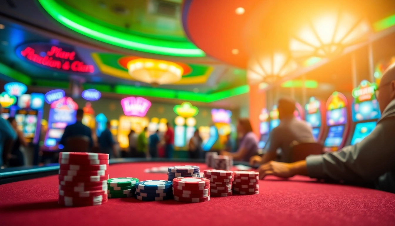 Spvtoto menghadirkan suasana kasino dengan meja poker yang ramai dan penuh warna.