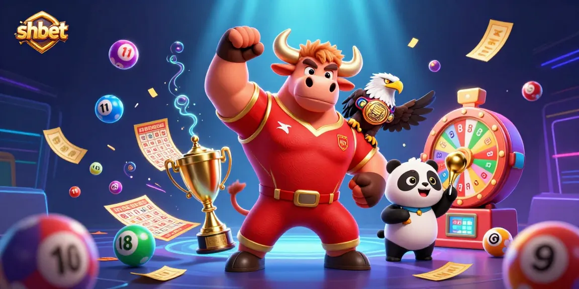 Experience thrilling wins with shbet in a vibrant 3D casino illustration featuring a bull mascot.