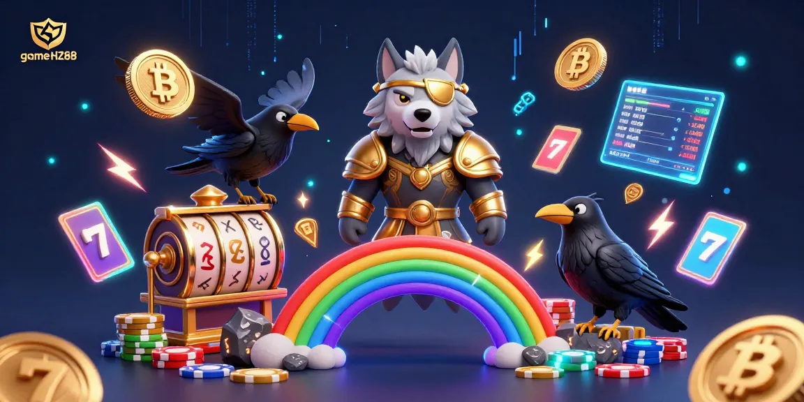 Experience the excitement of game HZ88 with colorful slot reels and golden characters in a vibrant casino scene.
